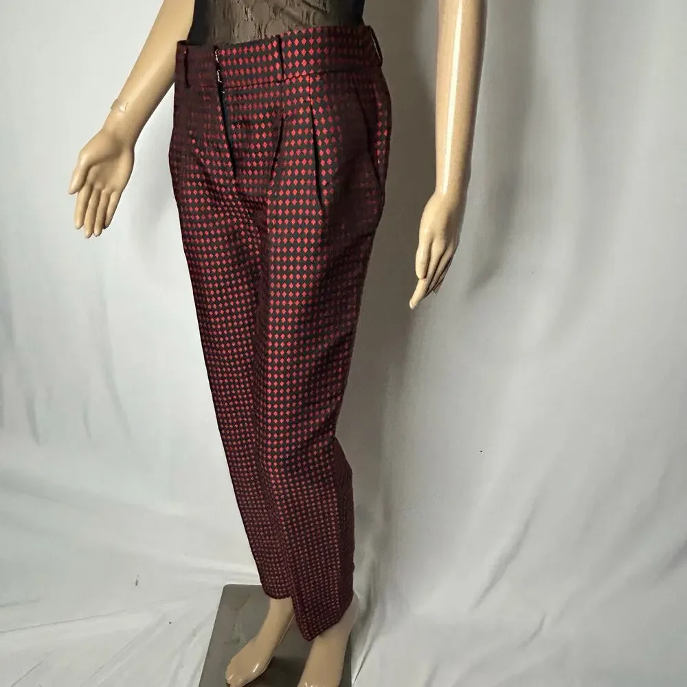 Kate Spade New York Red Black Diamond Jacquard Slim Ankle Pants